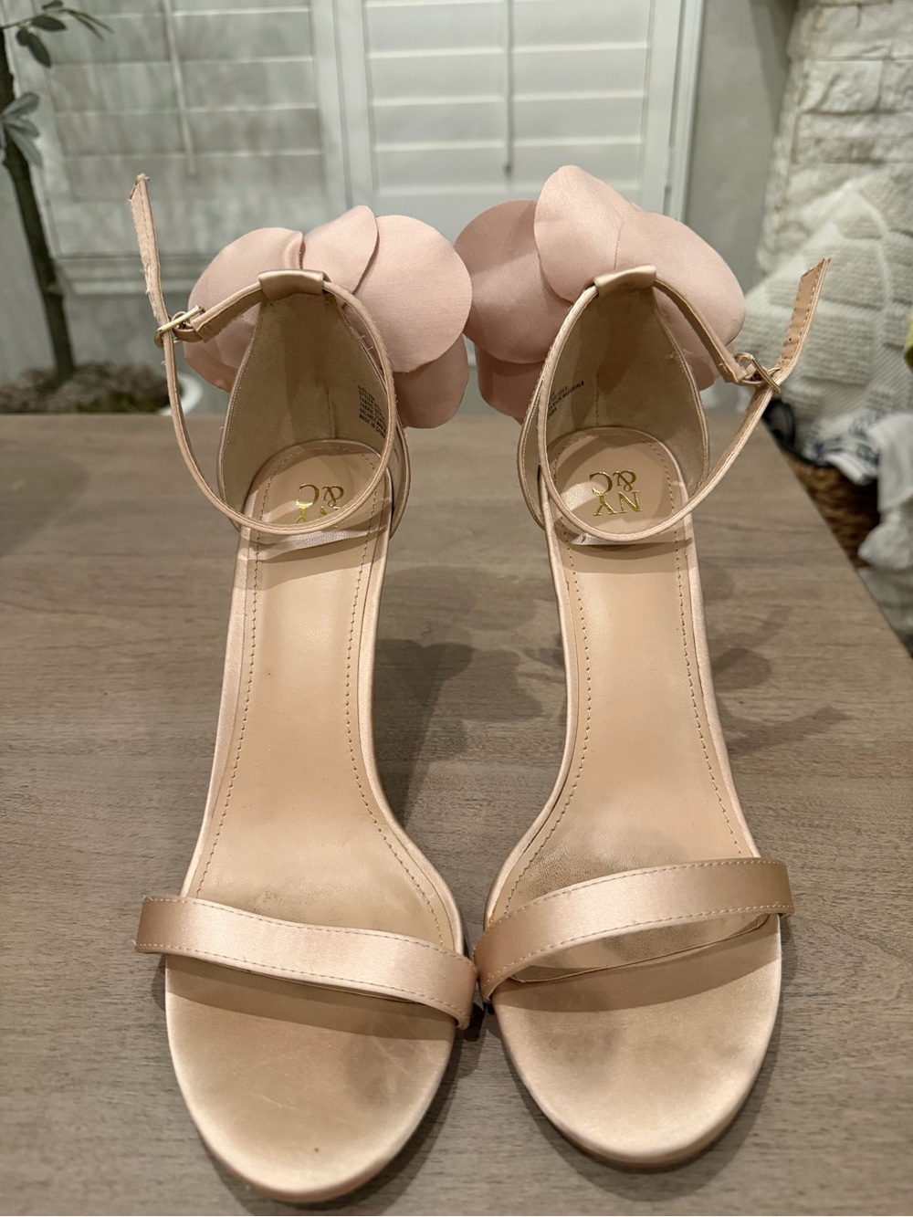 Women's Satin Floral Corsage Ankle Strap Stiletto Heel 10M